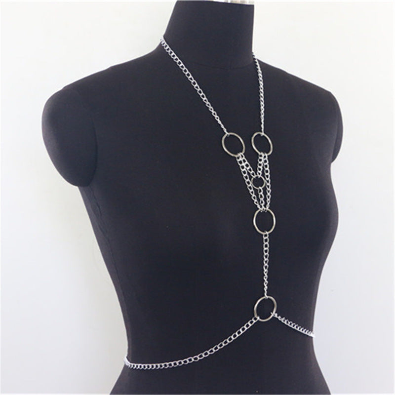 2025 SM2338 2025 Body chain Wild multiple ring metal chains combined neck vest body chain
