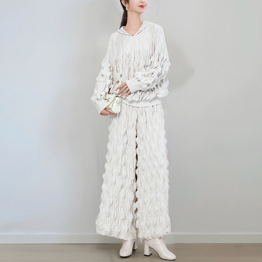 2025 Sweater set, autumn two-piece set, high-end fashion, high-end women's wide-leg pants, showing thin temperament, wearing a whole set of women