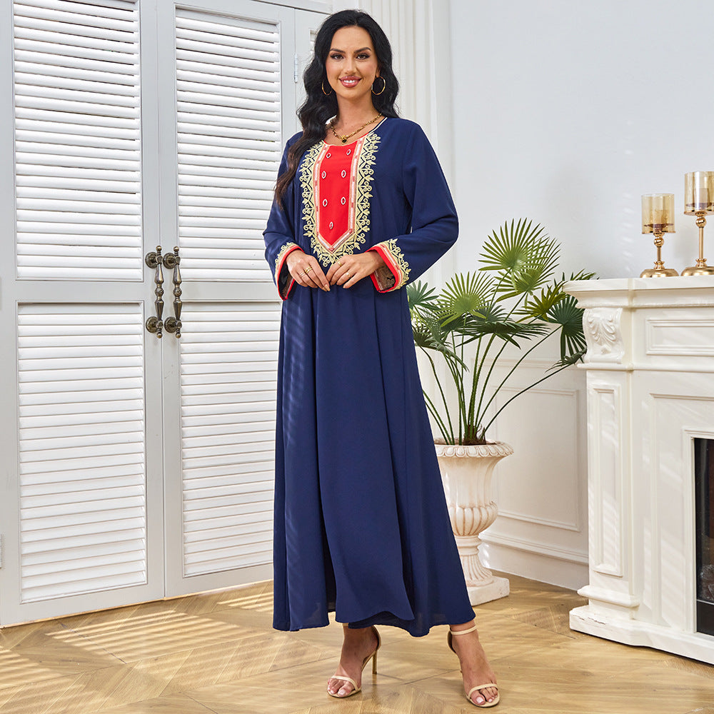 Popular trade Middle East robe women's clothing popular summer new embroidered diamond-encrusted dress Muslim long-sleeved dress