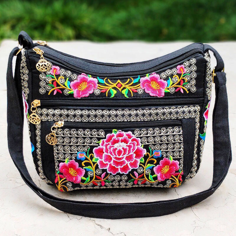 Yunnan National Style Bag Embroidered Women's Shoulder Bag Full Embroidered Crossbody Small Size Dumpling Bag Four-Layer Messenger Bag