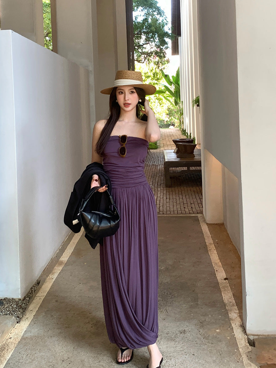 2025 spring and summer new high-waisted temperament elegant tube top dress high-end long dress children 88176