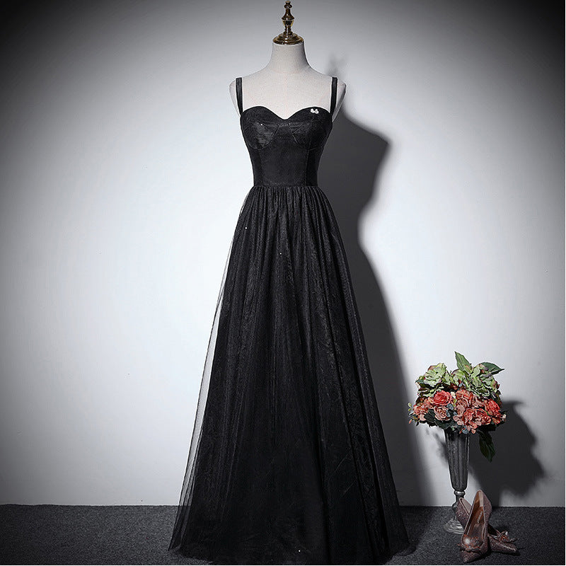 2025 Black Hepburn style evening dress new suspender banquet temperament advanced sense light luxury high-end dress women look thin