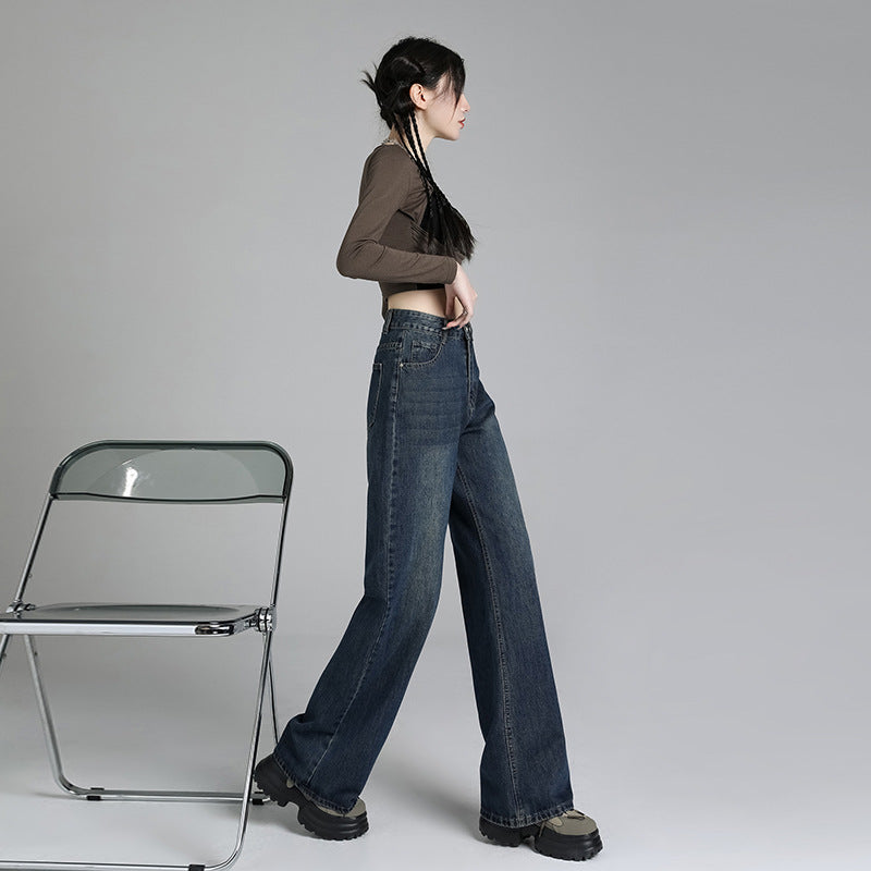 2025 Retro jeans women's spring popular new small n high-waisted and thin floor-mopping wide-leg pants