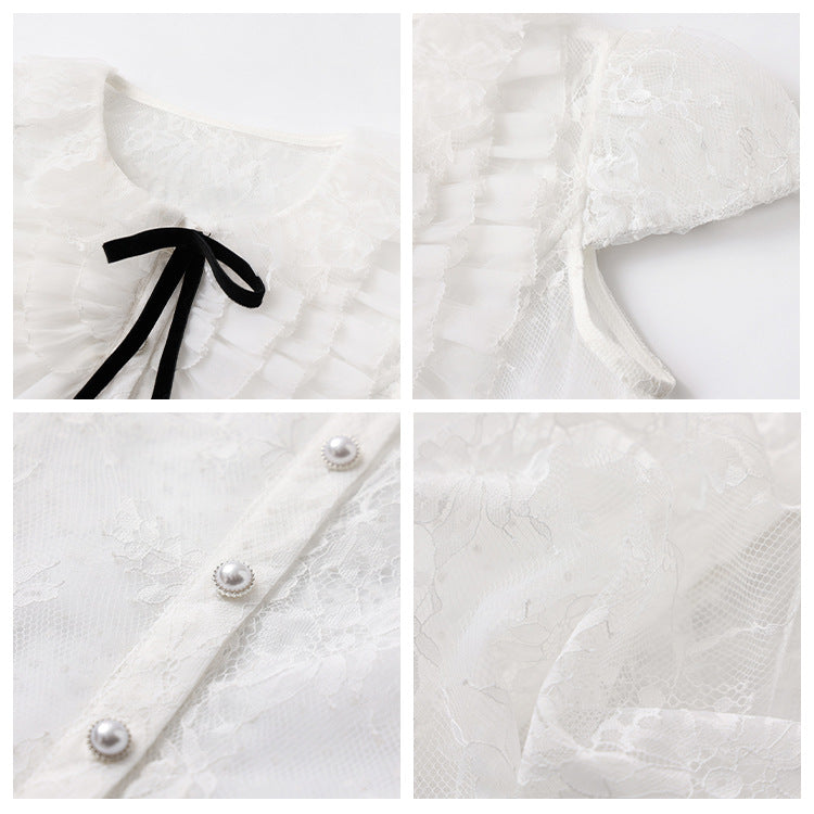 Summer Korean sweet and gentle wind waist cake skirt women's short fashion lace shirt skirt set N3033