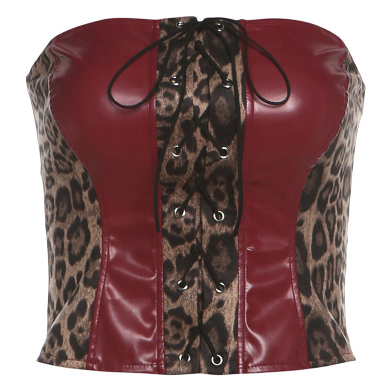 2025 style popular autumn new women's clothing leopard print tight chest slim top waist hip skirt