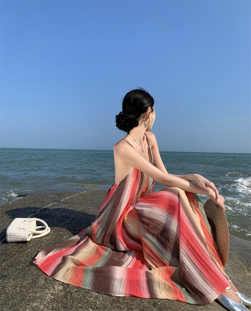 2025 Sanya beach seaside vacation wind suspender dress women's clothing summer Yunnan travel wear super fairy long skirt