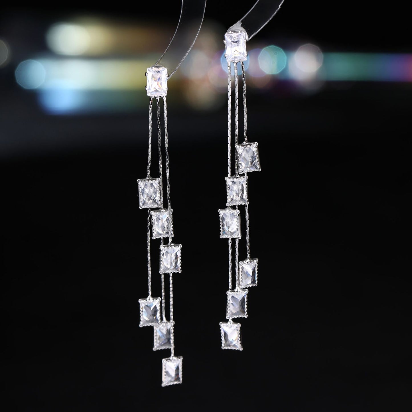 2025 Korean version of temperament fashion earrings women's fringed long geometric zircon earrings earrings s925 silver needle ear jewelry wholesale