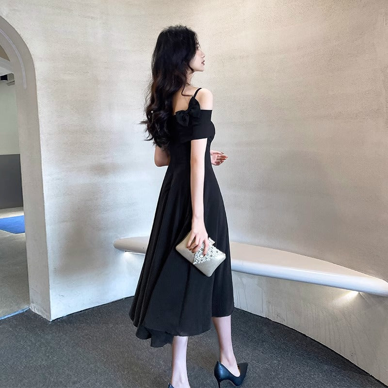 2025 Small black evening dress new light luxury niche high-end daily dress for women in autumn can be worn in spring
