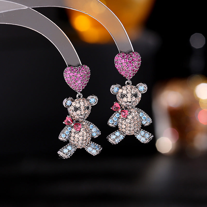 2025 S925 silver needle Dongdaemun new earrings trendy sweet girl heart cute earrings bow love bear stud earrings