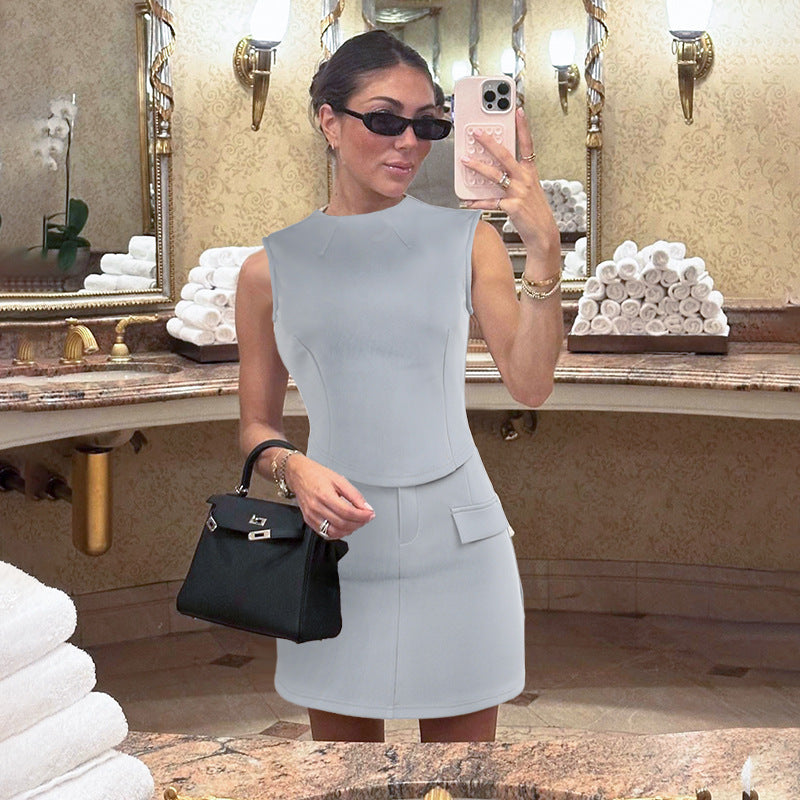BENPAOLV 2025 popular new style women's clothing New temperament fashion slim vest top hip skirt two-piece suit women