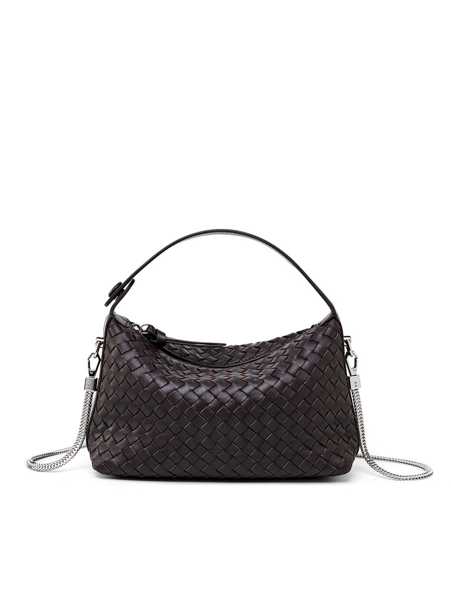 2025 Leather woven women's bag popular spring and summer new fashion sheepskin messenger bag niche design woven dumpling bag portable