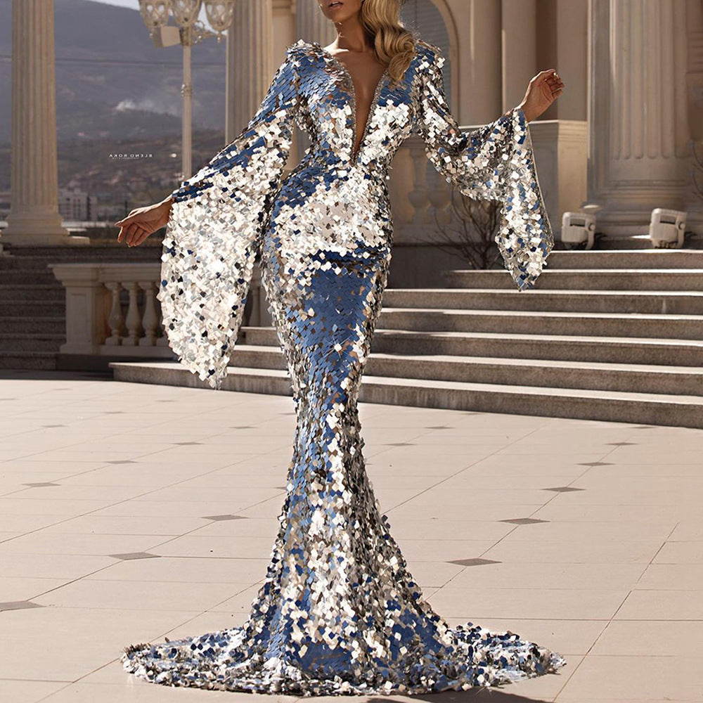new New women's ebay dress sexy sequins silver banquet dress hip evening dress