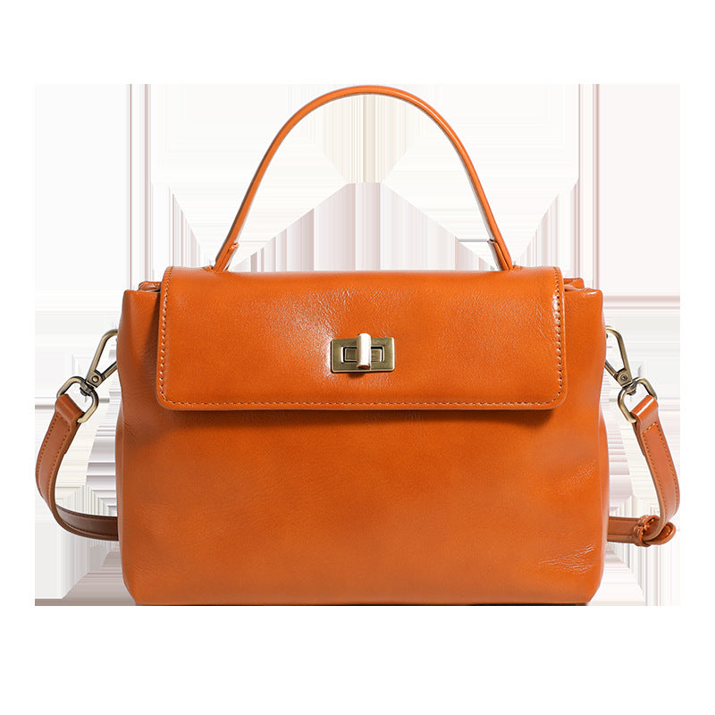 2025 Fashion textured cowhide handbag versatile retro shoulder bag genuine leather commuter messenger bag