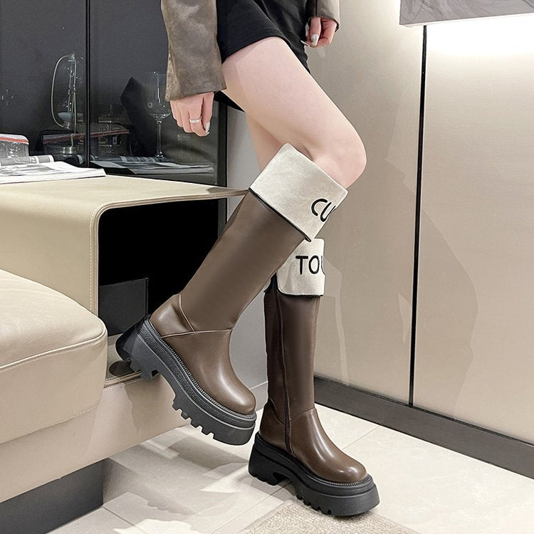 2025 ~ Popular style popular new autumn and winter thick high heel women's boots round head knight boots
