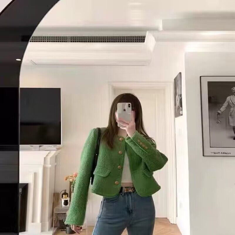 Fragrant green coat women's spring 2025 new high-end celebrity temperament chic short top