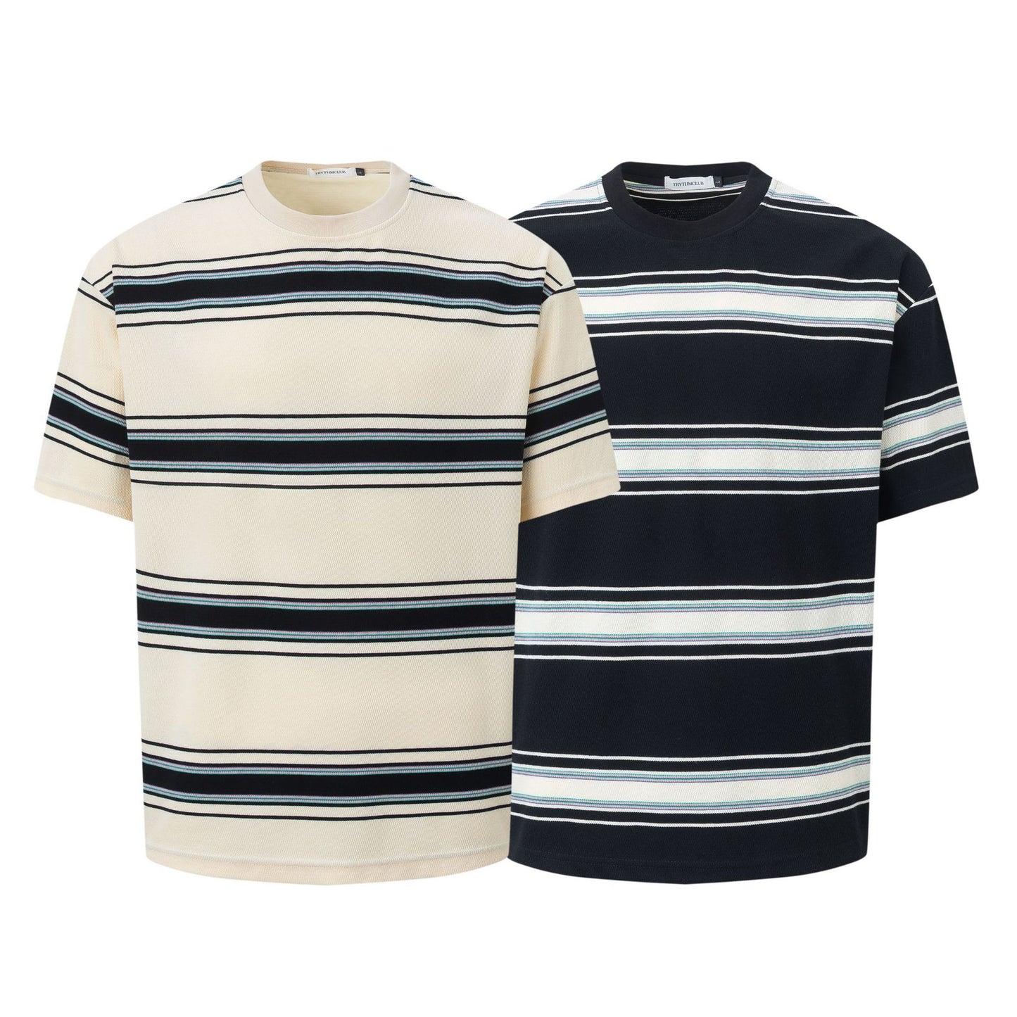2025 27325 2025n Street 2025 Summer Neutral Striped Pattern Design Men's Loose Premium Short Sleeve T-Shirt