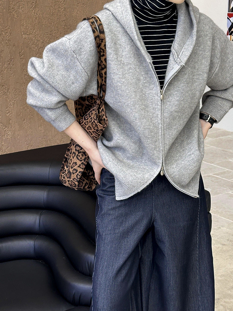 2025 popular autumn new coat temperament lazy style retro casual and thin loose knitted cardigan A22