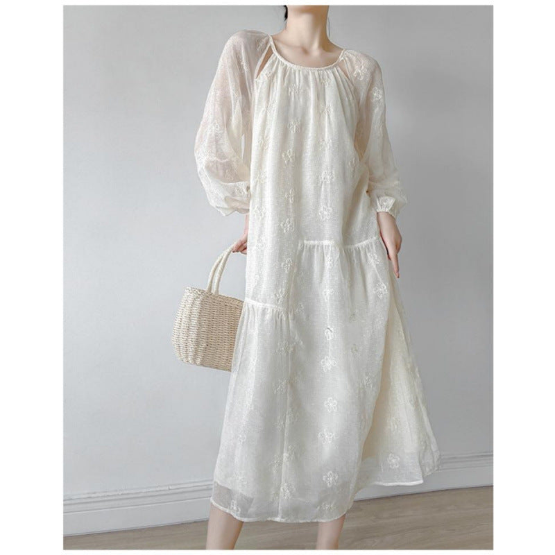 2025 temperament coffee break gentle wind unique dress super good-looking spring loose and thin long-sleeved skirt children