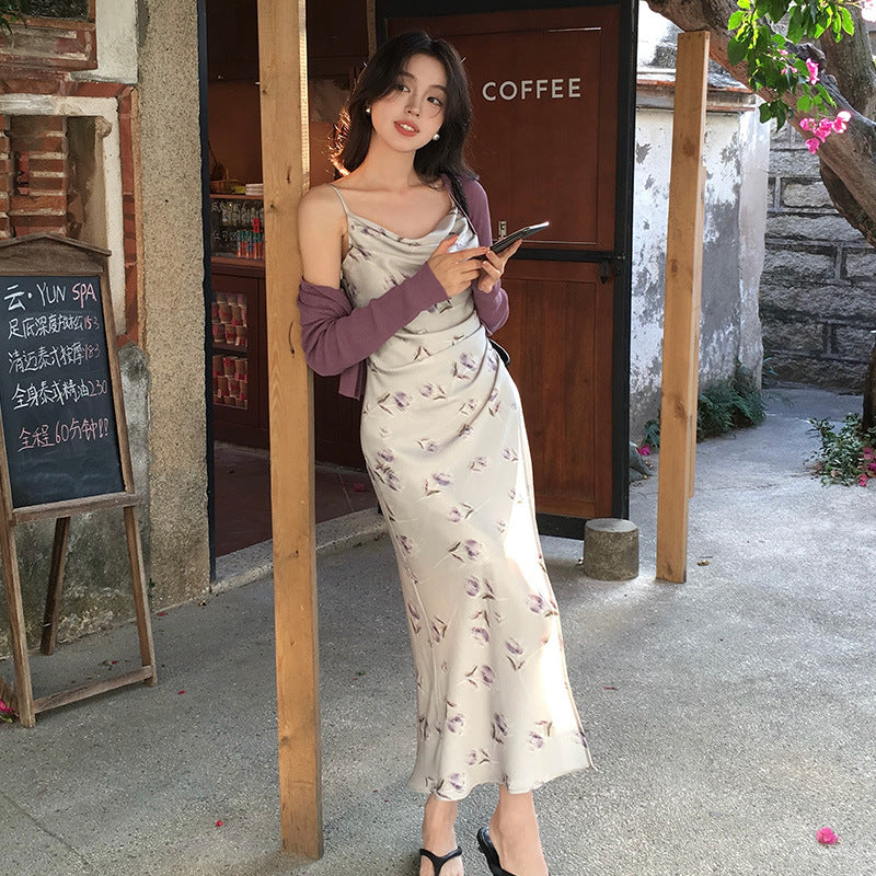 2025 Spring New Temperament High Waist Suspender Dress Sub-print Pure Desire Holiday Dress Women 88206