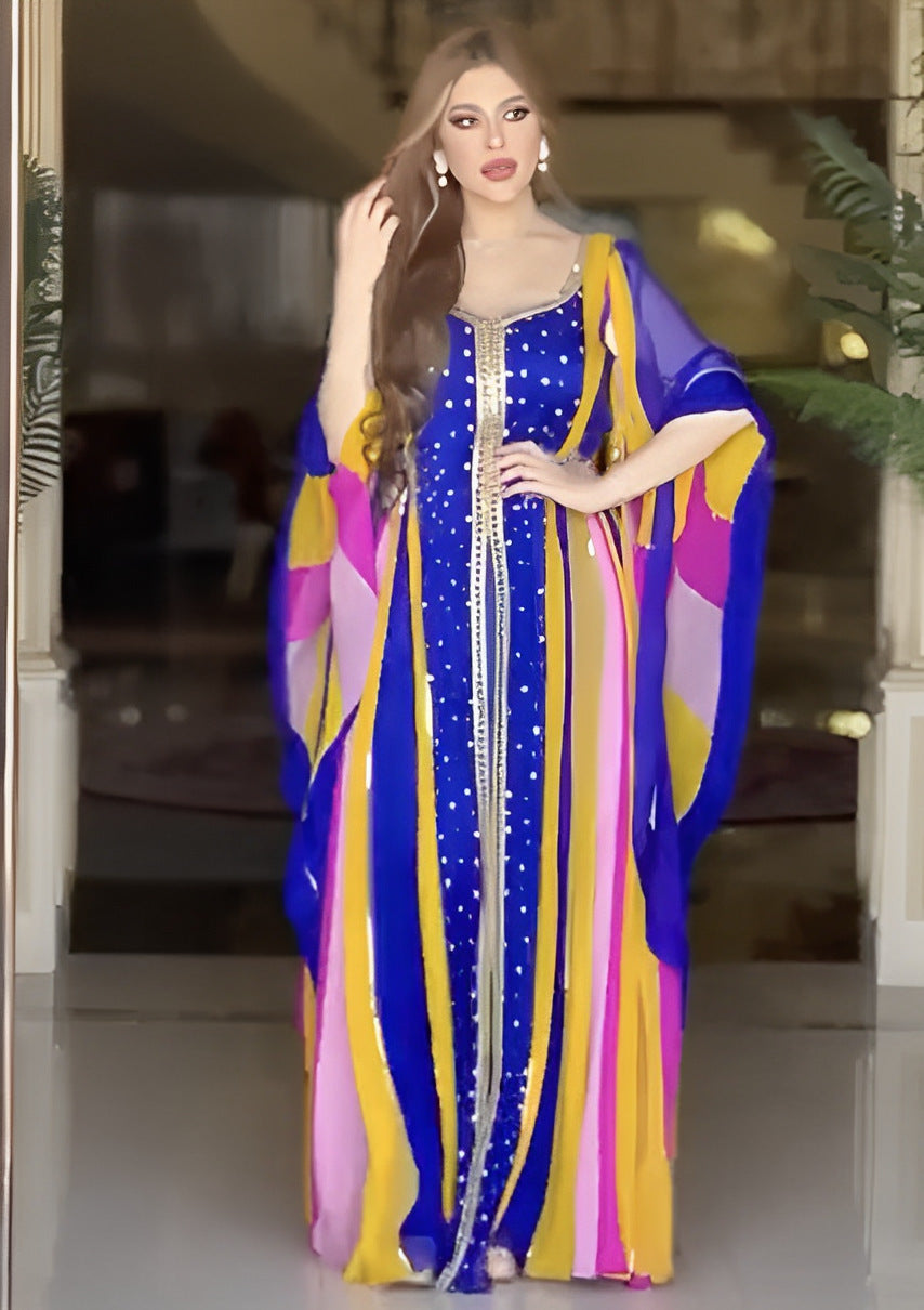 2025 Spring and summer new New Popular trade women's clothing independent station ebay Middle East printing hot diamond kaftan robe dress