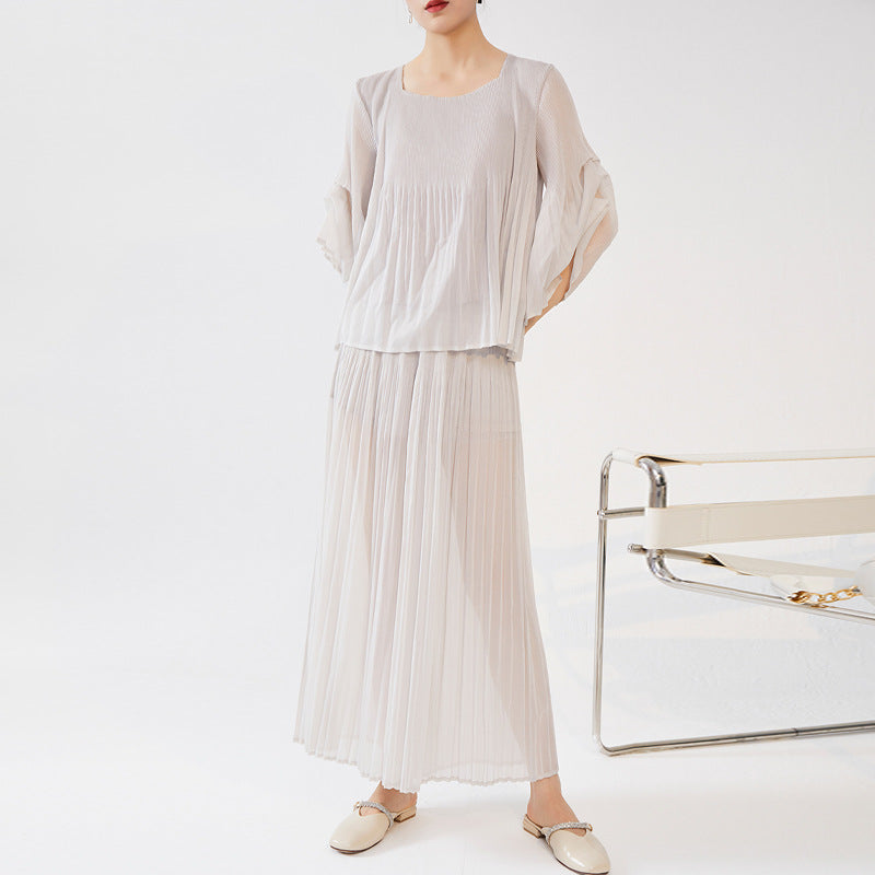 2025 niche non-collision suit hot-selling chiffon shirt thin mesh T-shirt top versatile trouser skirt two-piece set summer
