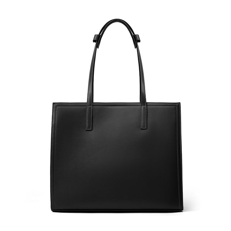 2025 Leather large-capacity tote bag, black cowhide commuter big bag, new briefcase, computer bag