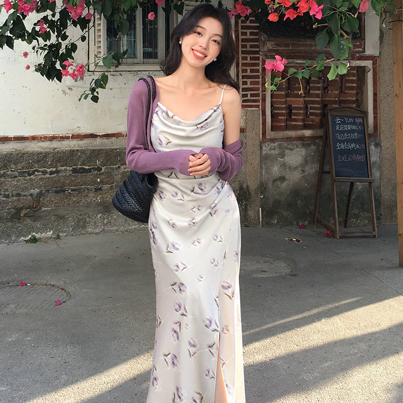 2025 Spring New Temperament High Waist Suspender Dress Sub-print Pure Desire Holiday Dress Women 88206