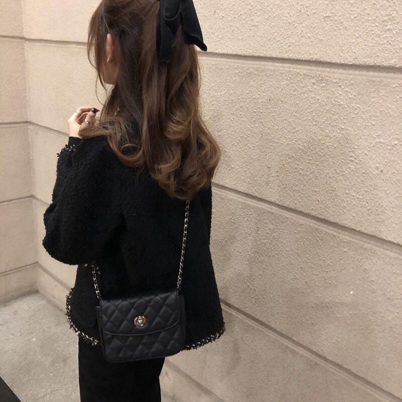 Fragrant jacket women's spring and autumn loose Korean version woven tweed casual and thin short jacket top tide