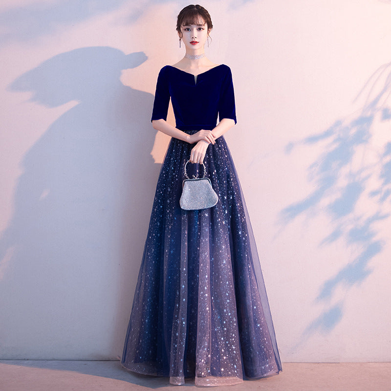 2025 Starry sky evening dress dress female banquet temperament fairy student dress host big choir performance dress long dress