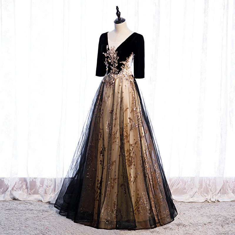 2025Hot trade evening dress women's new temperament host conductor long performance chorus dress art exam student dress