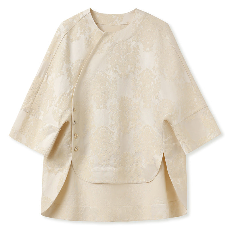 2025 early spring new Chinese style texture fashion design loose silk top skirt suit women N3016