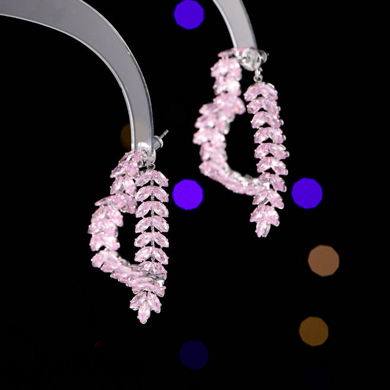 2025 Light luxury front and rear wear high-end super flash zircon earrings, simple and versatile super flash zircon wheat ear heart-shaped earrings for women