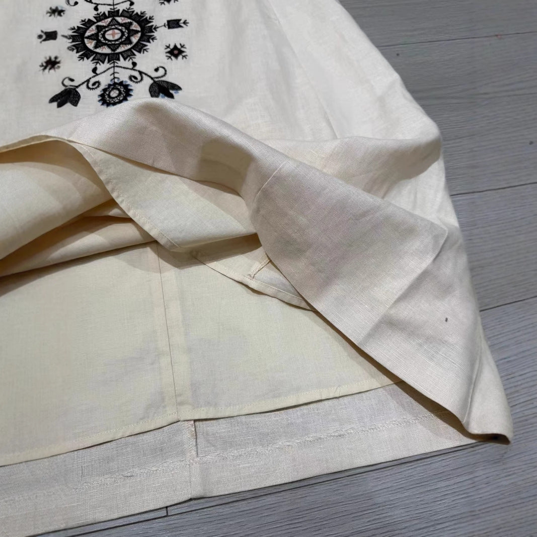 summer new linen embroidered sleeveless dress