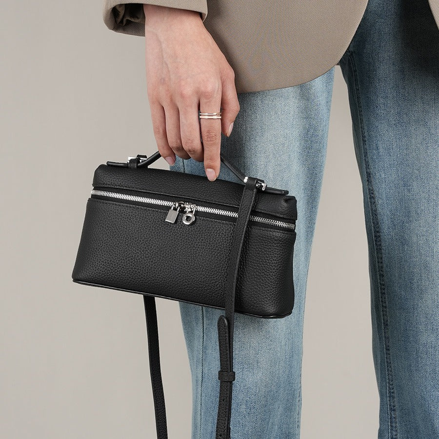2025 Strictly selected leather women's bags, portable LP lunch box bags, popular new first-layer cowhide messenger bags
