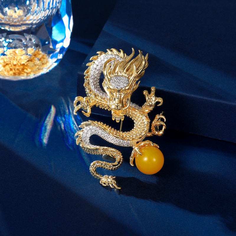 2025 popular new Chinese wind dragon-shaped corsage tide unisex blazer pin high-end zodiac dragon brooch