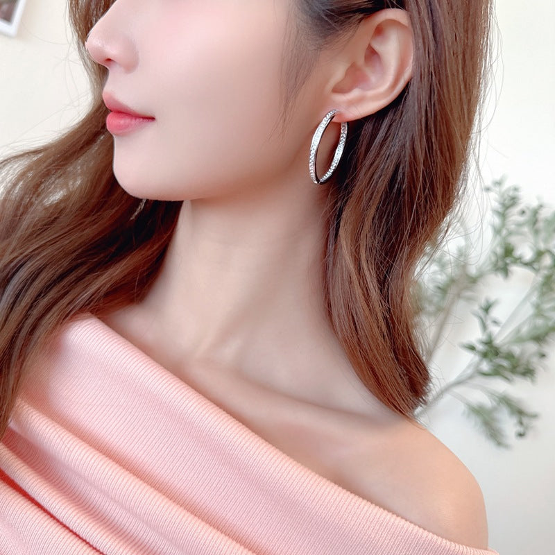 2025 Niche Design Advanced Element Ring Ear Buckle Zircon Inlaid Geometric Large Earrings Simple Atmospheric Circle Circle Earrings