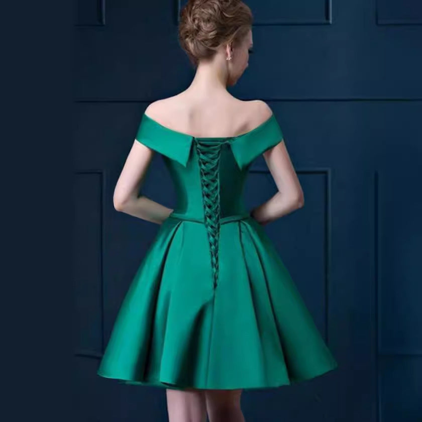 2025Hot trade dress new one-word shoulder Korean version of fashion host graduation dress annual performance dress