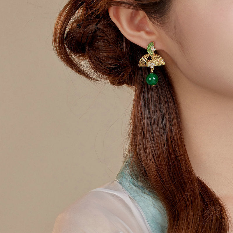 2025 Antique fan earrings wholesale high-end elegant temperament cheongsam Hanfu with retro Chinese style new Chinese earrings