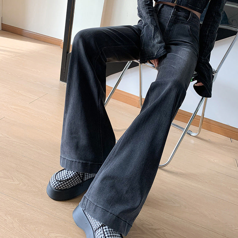 2025 Light blue micro-flared jeans women's spring popular new high-waisted and thin design Spice girl flared pants