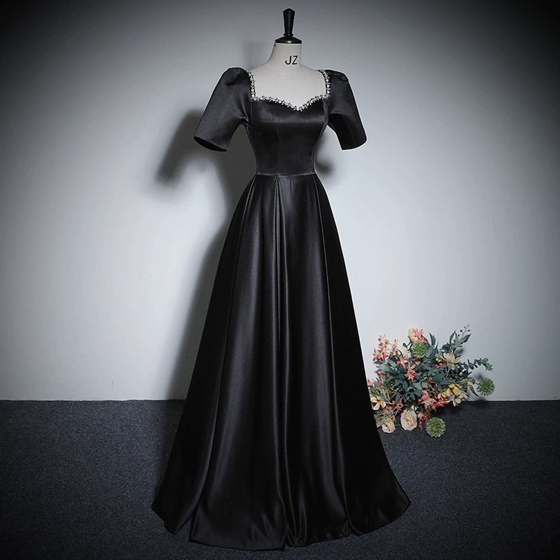 2025 Black conductor evening dress female banquet piano temperament socialite high sense bubble sleeves host stage chorus suit