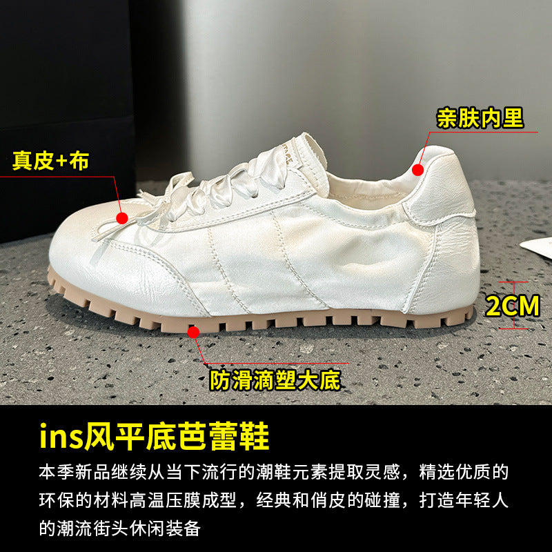 2025 Bow ballet training shoes women's spring and summer new flat-soled soft-soled versatile pink super fire casual little white shoes