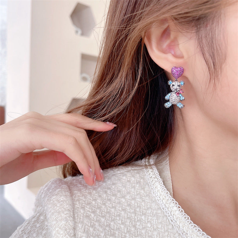 2025 S925 silver needle Dongdaemun new earrings trendy sweet girl heart cute earrings bow love bear stud earrings