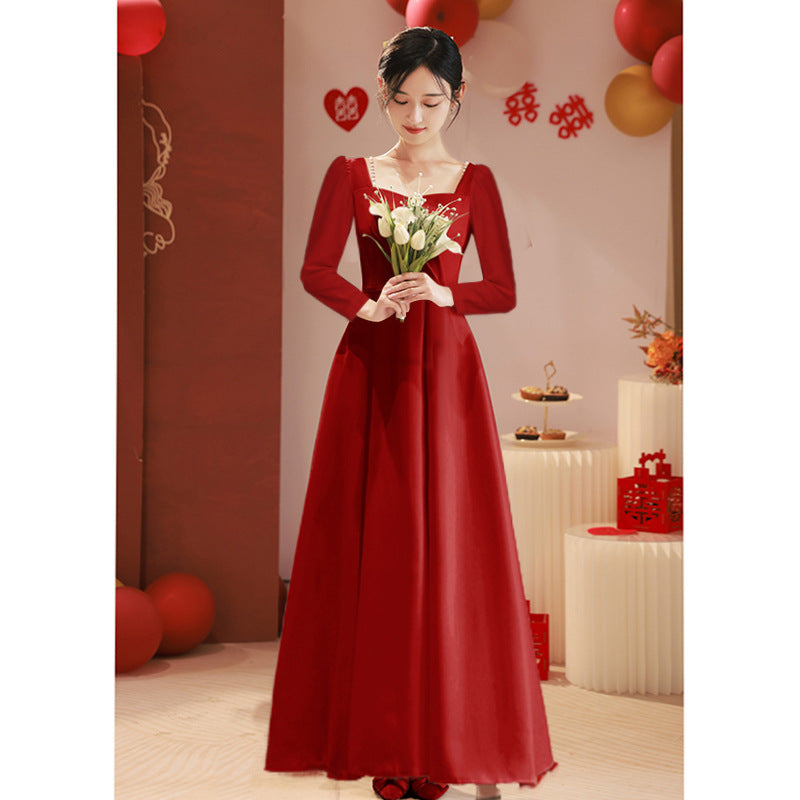 2025 Small white evening dress, usually worn in spring, get a certificate to register, small white dress, toasting dress, female bride engagement dress