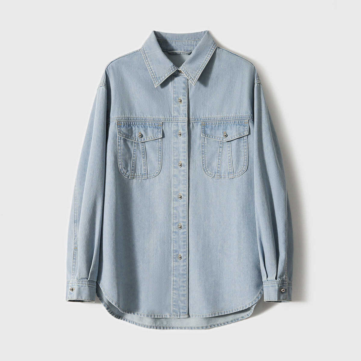 2025 Commuter stacking versatile, casual denim shirt women's spring new women's shirt blue long-sleeved top