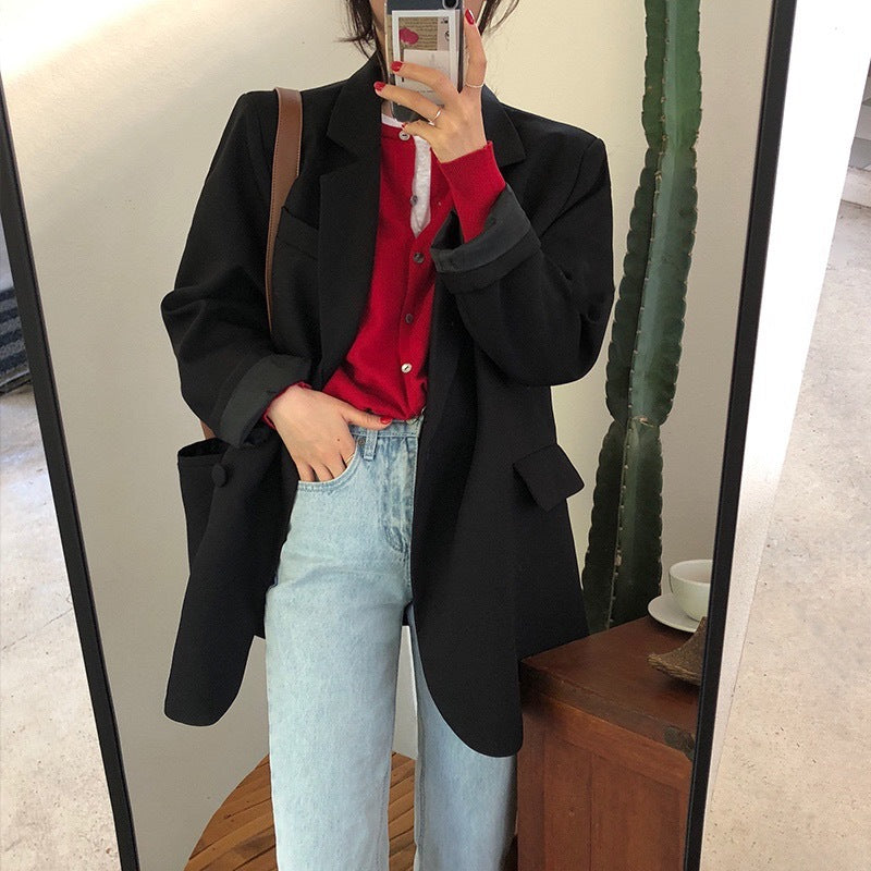 Green small suit women's 2025 spring and autumn new Korean version loose casual temperament small suit jacket top Dongdaemun
