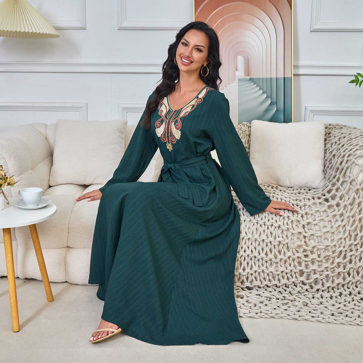 MT190 Middle East Popular and Dubai Popular trade embroidery collar flower dress Muslim elegant party dress dress