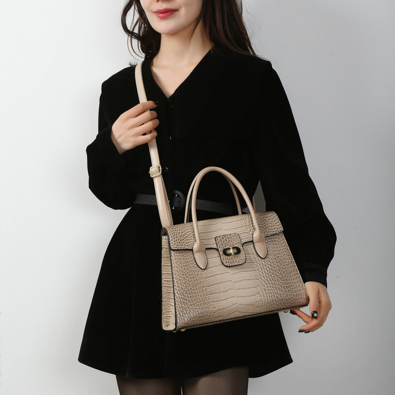 2025 popular autumn new fashion handbag women's large-capacity crocodile pattern shoulder bag to work commuting high-end satchel