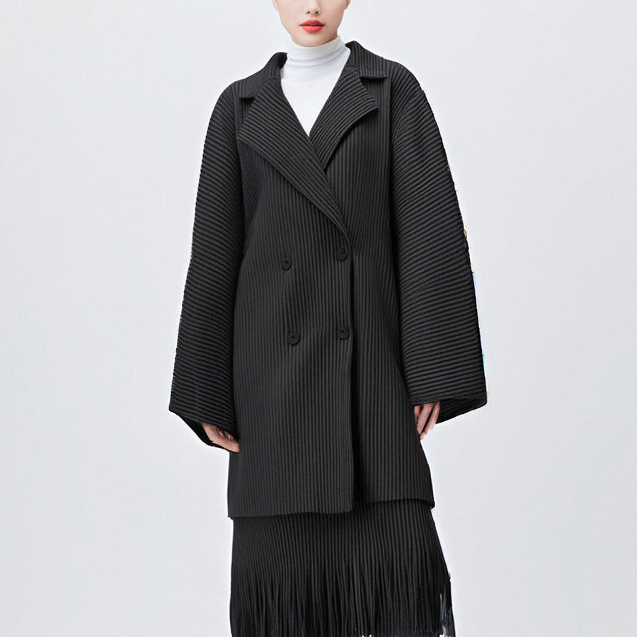 2025 New Popular trade suit women's high-end autumn and winter two-piece set, pleated coat, fringed skirt, a complete set