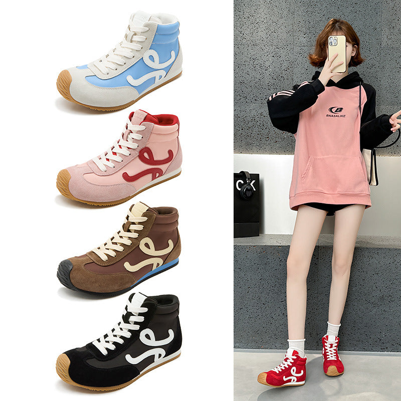 2025 spring height increase retro Forrest Gump shoes women's waffle shoes board shoes color matching German training shoes high-top sports and leisure shoes