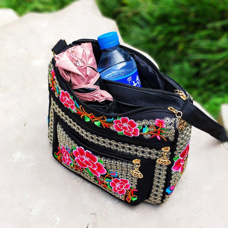 Yunnan National Style Bag Embroidered Women's Shoulder Bag Full Embroidered Crossbody Small Size Dumpling Bag Four-Layer Messenger Bag